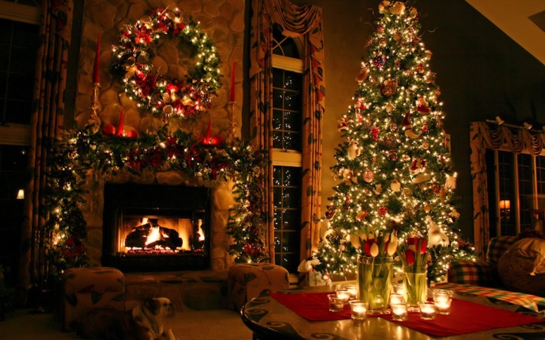 dog-candle-fireplace-fir-tree-room-wreath-christmas-new-year-christmas-fireplace-holidays